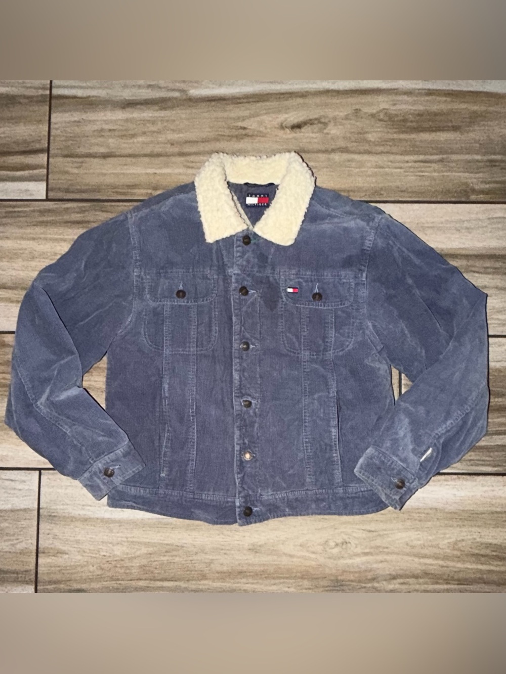 Tommy Hilfiger Blue Corduroy Jacket with Cream Sherpa Collar